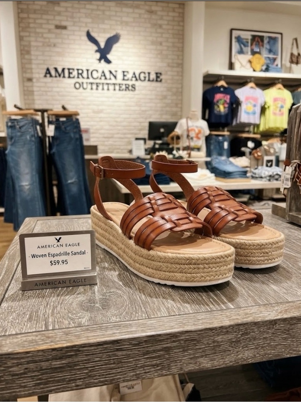 American Eagle Outfitters NWT Cognac Woven Espadrille Sandal